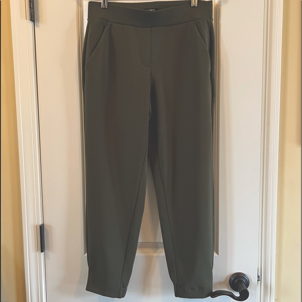 Loft Knit Trousers with Jogger hem detail, Dark Olive Green, Size S, Like New